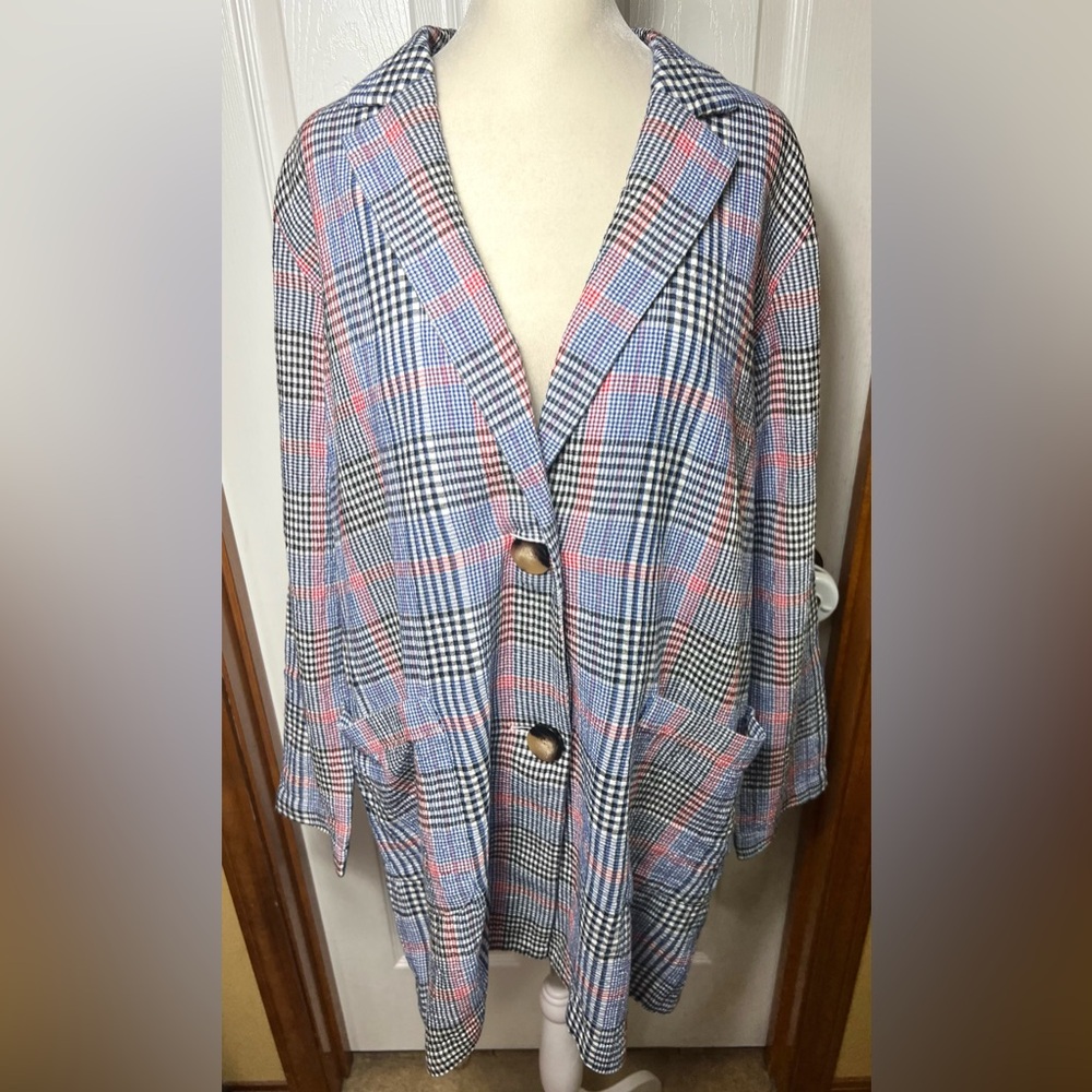 (NWOT) J. Jill Blazer Dress Jacket Lightweight Cotton Seersucker Plaid Size M